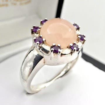 Zonder minimumprijs - Ring Zilver - Rozenkwarts & Amethist, Sieraden, Tassen en Uiterlijk, Ringen, Nieuw