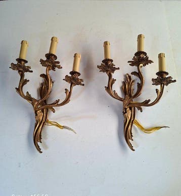 Wandkandelaar (2) - Legering - Paar rococo wandlampen, Antiek en Kunst