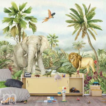 Jungle behang Jungle Droom P4, Jungledieren, Olifant, Leeuw, Ophalen of Verzenden, Nieuw, Wanddecoratie