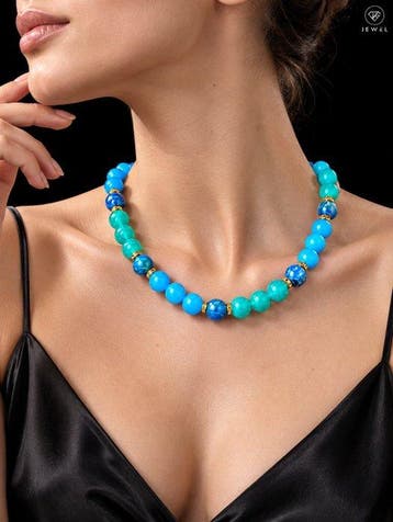 Apatiet amazoniet chalcedoon kralenketting - 925