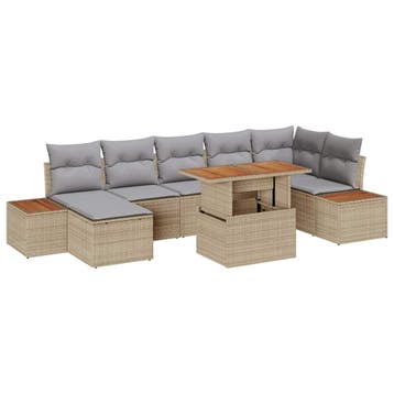 vidaXL Tuinbankenset 8 st Beige en Grijs, Verzenden, Nieuw, Rotan, 8 zitplaatsen