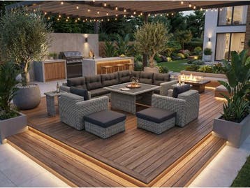 Veiling - Loungeset 11-delig lichtgrijs rond wicker, Nieuw