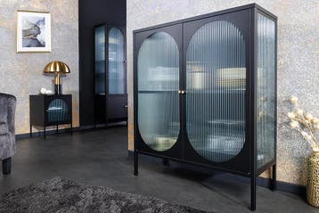 Moderne vitrinekast PARIS 110cm Zwart Goud Geruit Glas, Ophalen of Verzenden, Nieuw