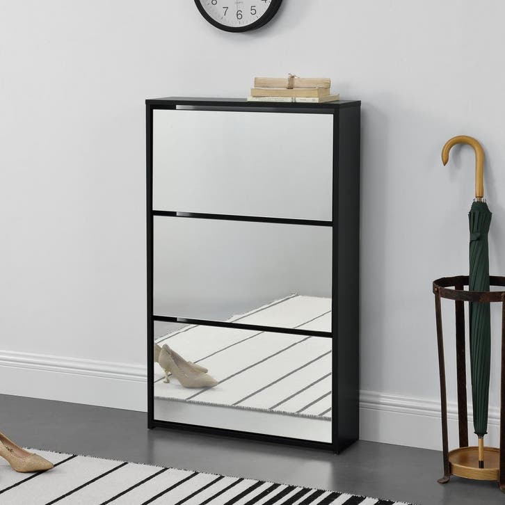 Schoenenkast met spiegels 3 vouwdeuren 102,5x63x17 cm zwart, Huis en Inrichting, Kasten | Schoenenkasten, Verzenden
