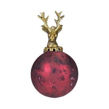decoratie bal hert antiek rood 8cm, Verzenden, Nieuw