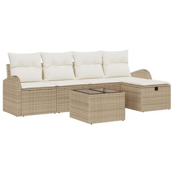 vidaXL Bankstel met kussen met opslag Beige en Crème poly, Verzenden, Nieuw, Rotan, 6 zitplaatsen