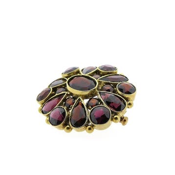 Vintage gouden broche met granaat, Gebruikt, Ophalen of Verzenden, Met edelsteen, Goud