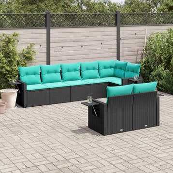 vidaXL 8-delige tuinbankset met kussens, zwart polyrotan, Verzenden, Nieuw