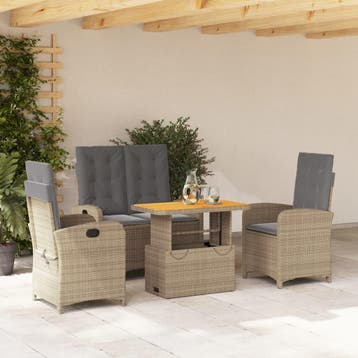 vidaXL 4-delige Tuinset met kussens poly rattan beige, Verzenden, Nieuw, 4 zitplaatsen, Tuinset