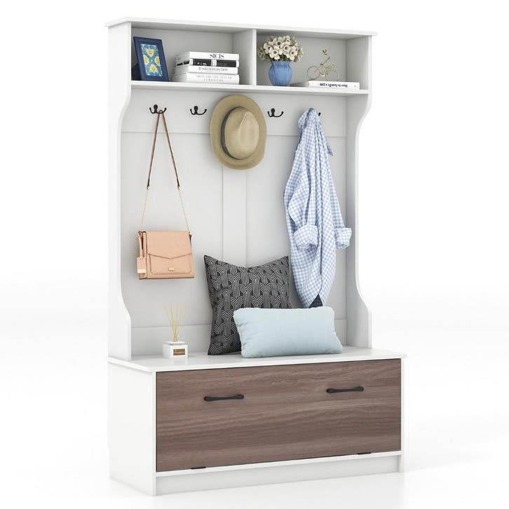 LIVSK Kapstok met Zitbank en Opbergruimte - Vijf Haken - Dra, Huis en Inrichting, Woonaccessoires | Etagères, Nieuw, Verzenden
