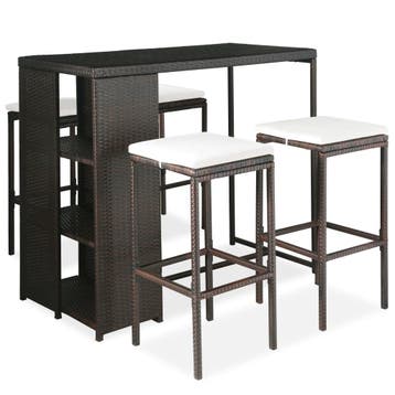 vidaXL 5-delige Tuinbarset met kussens poly rattan bruin, Verzenden, Nieuw