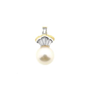 Gouden hanger met parel en diamant 0,24 ct., Ophalen of Verzenden, Gebruikt, Goud, Overige merken