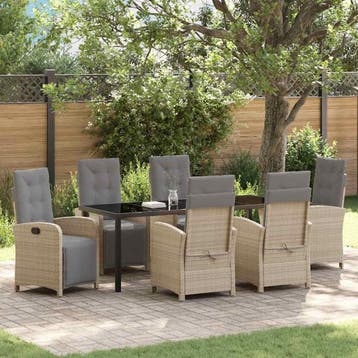 vidaXL Tuin eettafelset 7 st Beige poly rattan, Verzenden, Nieuw, Rotan, 7 zitplaatsen