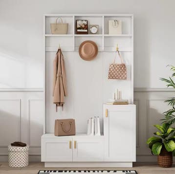 Witte Hal Kast met Bank, Schoenenreken Kapstok 200×120×40 cm, Verzenden, Nieuw