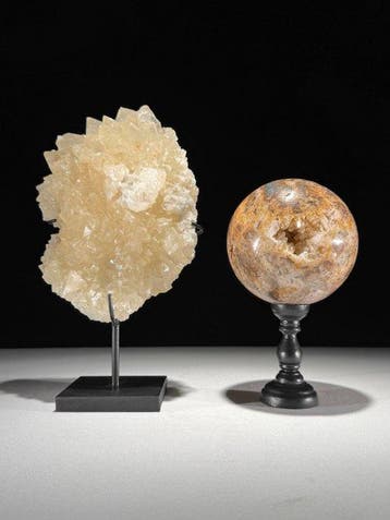 GEEN MINIMUMPRIJS - Prachtig paar kubuscalciet en, Antiek en Kunst
