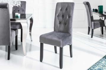 Design stoel CASA grijs fluweel met decoratieve knopen, Ophalen of Verzenden, Nieuw