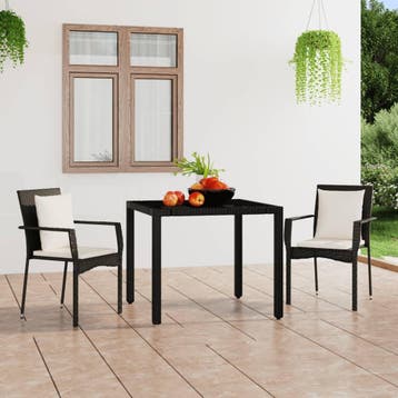 vidaXL Tuinstoelen 2 st met kussens poly rattan zwart, Verzenden, Nieuw, 2 zitplaatsen, Tuinset