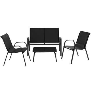 Zitgroep Nora voor 4 personen, textilene-weefsel - zwart, Verzenden, Nieuw