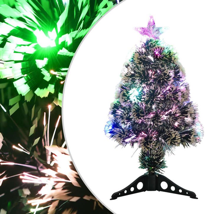vidaXL Kerstboom met LED 64 cm glasvezel groen en wit, Diversen, Kerst, Nieuw, Verzenden