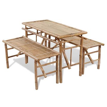 vidaXL Biertafel met 2 bankjes 100 cm bamboe, Verzenden, Nieuw, Hout