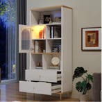 Boekenkast met 2 Lades en LED – Moderne Opbergkast 180 cm, Verzenden, Nieuw