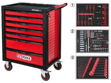 RACINGline ZWART/ROOD gereedschapswagen met 7 laden en 215 p, Ophalen of Verzenden