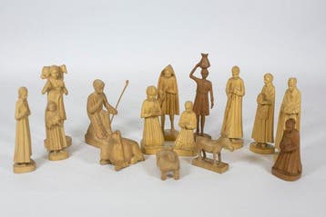 Kerststal - Vintage etnische kerststal – 15 houten figuren, Diversen, Nieuw