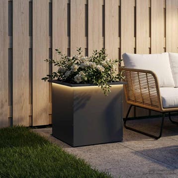 vidaXL Plantenbak met led Antraciet 50 x 50 x 48 cm Staal, Verzenden, Minder dan 60 cm, Nieuw, Metaal