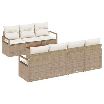 vidaXL Tuinbankenset met opslag 8 pcs Beige en Crème poly, Tuin en Terras, Tuinsets en Loungesets, Verzenden, Nieuw, Rotan, 8 zitplaatsen