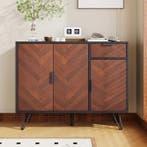 Zwarte Houten Opbergkast – Sideboard met Verstelbare Planken, Huis en Inrichting, Kasten | Overige, Verzenden, Nieuw