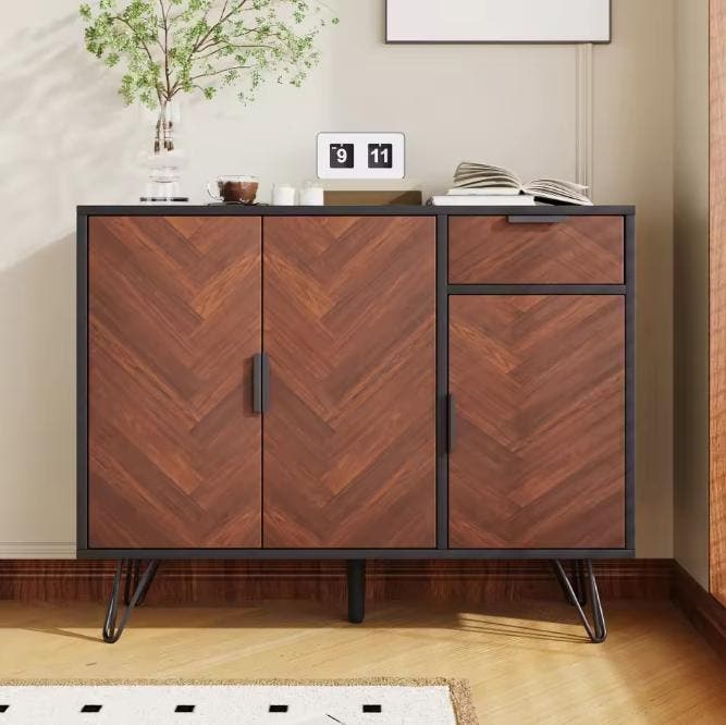 Zwarte Houten Opbergkast – Sideboard met Verstelbare Planken, Huis en Inrichting, Kasten | Overige, Nieuw, Verzenden