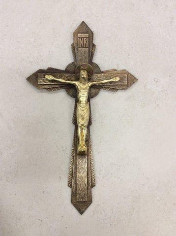 Crucifix - Messing - 1900-1910 - Antiek Frans Art Nouveau