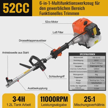 CONENTOOL 6-in-1 Benzine Bosmaaier met Kettingzaag & Heggens, Verzenden, Nieuw