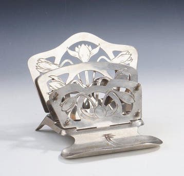 Rek - Jugendstil brievenrek, uitklapbaar model in vernikkeld