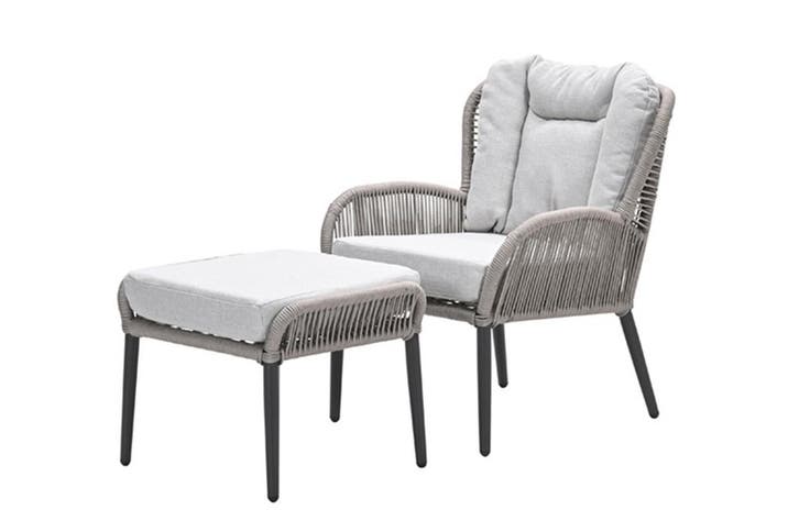 GI Andorra loungestoel + hocker - Taupe/Zand, Tuin en Terras, Tuinstoelen, Nieuw, Overige materialen, Verzenden