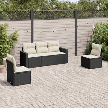 vidaXL 5-delige Loungeset met kussens poly rattan zwart, Verzenden, Nieuw, Loungeset