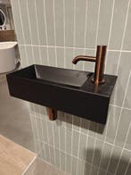 Fontein mat zwart met kraan geborsteld koper - 22 PKW, Ophalen, Nieuw, Koper, Wastafel