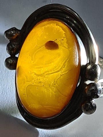 zilver en amber - Ring - 925 zilver ring en amber