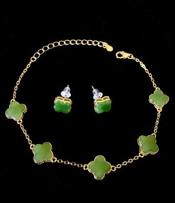 Armband en oorstekers - Nefriet Jade, Zilver - China - 21e, Antiek en Kunst