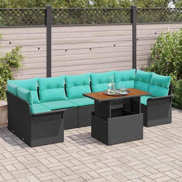 vidaXL Tuin Sofa Set met opslag 8 pcs Zwart Poly riet, Verzenden, Nieuw, Rotan, 8 zitplaatsen