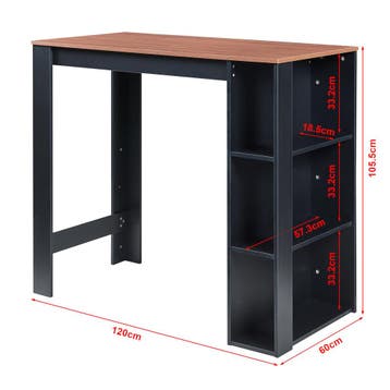 Bartafel Danderyd met 3 planken 120x60x105,5 cm zwart en wal, Verzenden, Nieuw