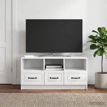 vidaXL TV-kast met lade Hoogglans Wit 102 x 34,5 x 47 cm, Minder dan 50 cm, Verzenden, Nieuw, Minder dan 100 cm