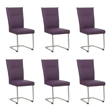 Set van 6 Leren eetkamerstoelen Retro - Toledo Aubergine, Huis en Inrichting, Stoelen, Ophalen of Verzenden, Nieuw, Leer, Vijf, Zes of meer stoelen