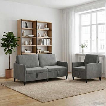 vidaXL Bankenset met opbergruimte 2 st Donkergrijs Polyester, Verzenden, Nieuw, Kunststof, Minder dan 150 cm