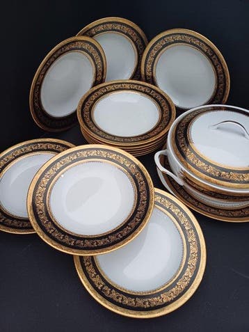 Limoges - Tafelservies voor 12 (12) - Porselein - Luxe zwart