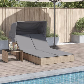 vidaXL Ligbed 2-persoons met luifel en kussens poly rattan, Verzenden, Nieuw