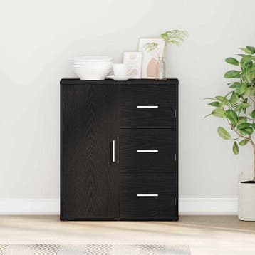 vidaXL Dressoir Zwart Eiken 60 x 31 x 70 cm Bewerkt hout, Huis en Inrichting, Kasten | Dressoirs, Verzenden, Nieuw, Overige houtsoorten