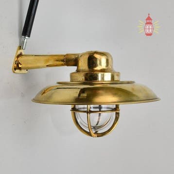 Wandlamp - Messing - Industrieel kooi-lamp, Antiek en Kunst