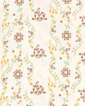 Poplin Katoen Geborduurde Bloemen Geel/Bruin, Nieuw, Geel