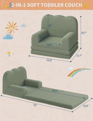 2-in-1 Kinderfauteuil & Sofa: Zacht, Opvouwbaar en Comfortab, Verzenden, Nieuw